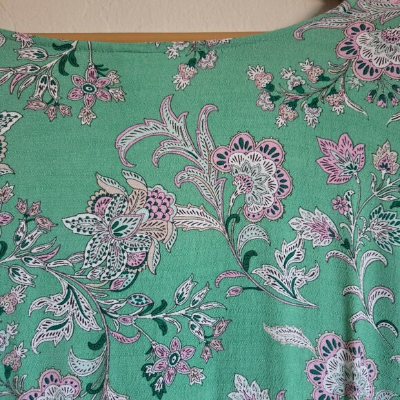 J.Jill Border Printed Flounced Hem Dress Size XL Light Garden Green Peasant Boho - Picture 10 of 12